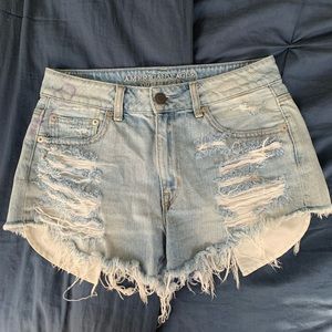 Distressed jean shorts